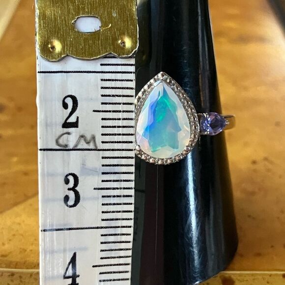 Natural Ethiopian Opal Tanzanite Sterling Silver Ring Size 9 - Picture 7 of 9